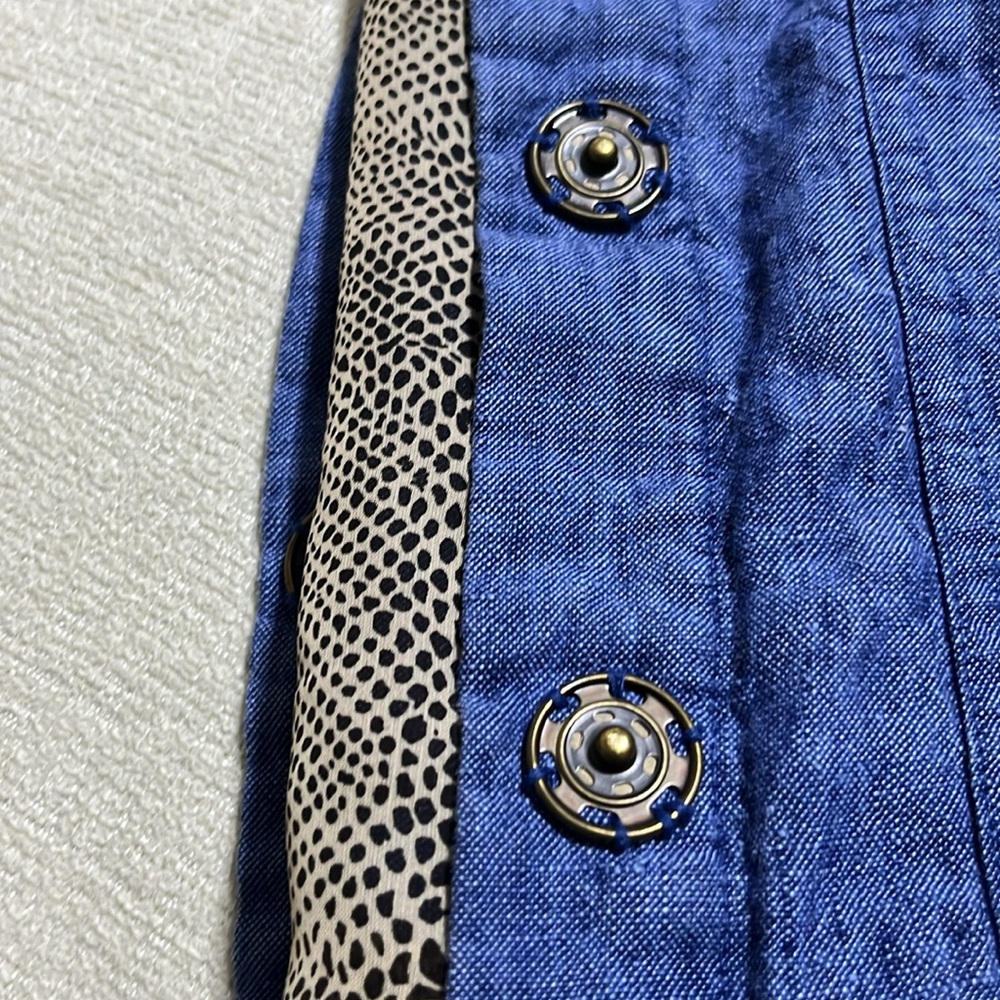 Blue Denim Jacket With Patterned Trim - image 8